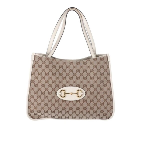 Gucci Beige Monogram Canvas & Leather Horsebit Shoulder Tote Bag - Picture 2 of 13